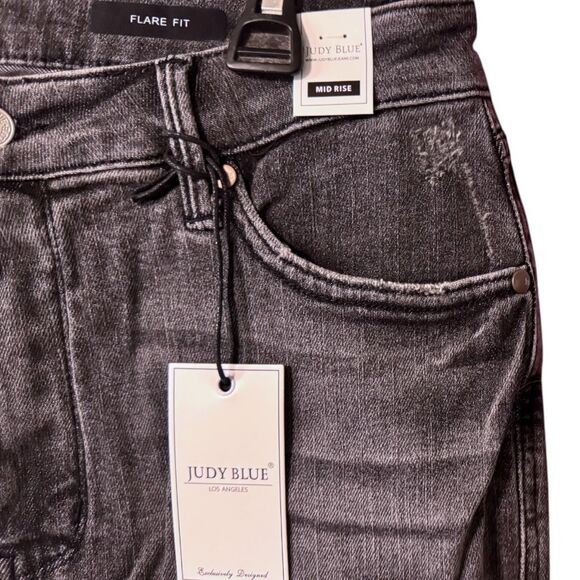 Judy Blue Washed Gray Mid Rise Tummy Control Release Hem Flare Jeans NWT - Picture 10 of 15